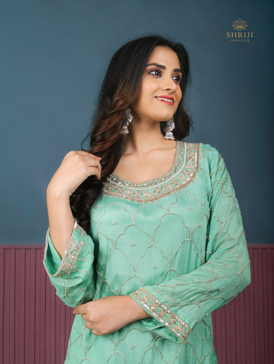 rama green sharara set with dupatta
