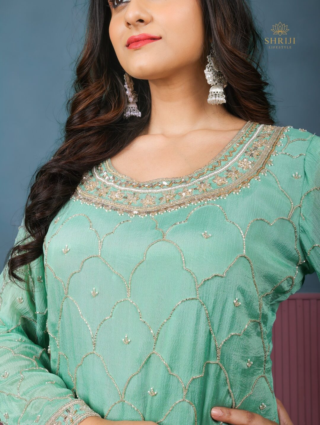 rama green sharara set with dupatta
