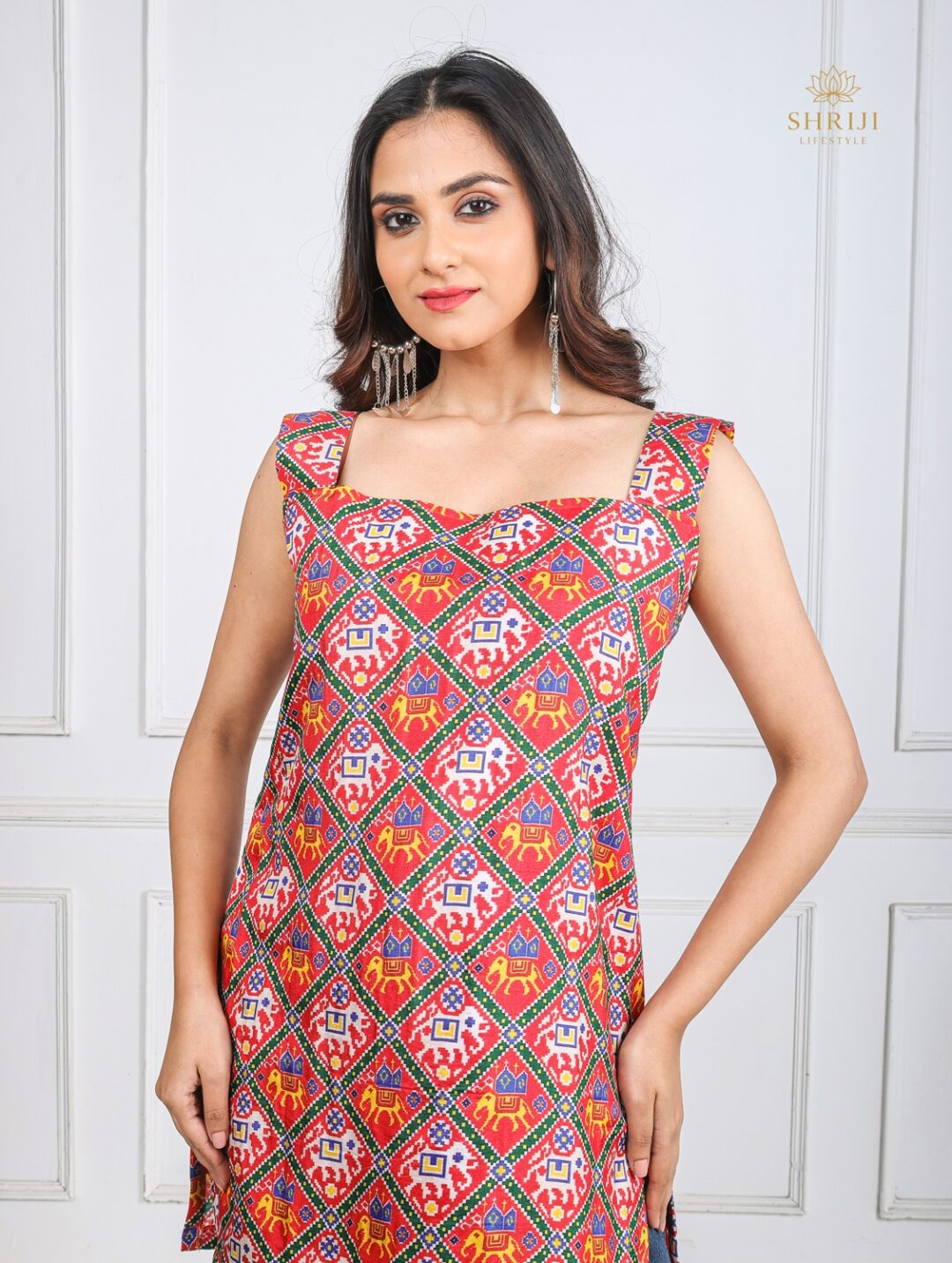 pink patola print kurti