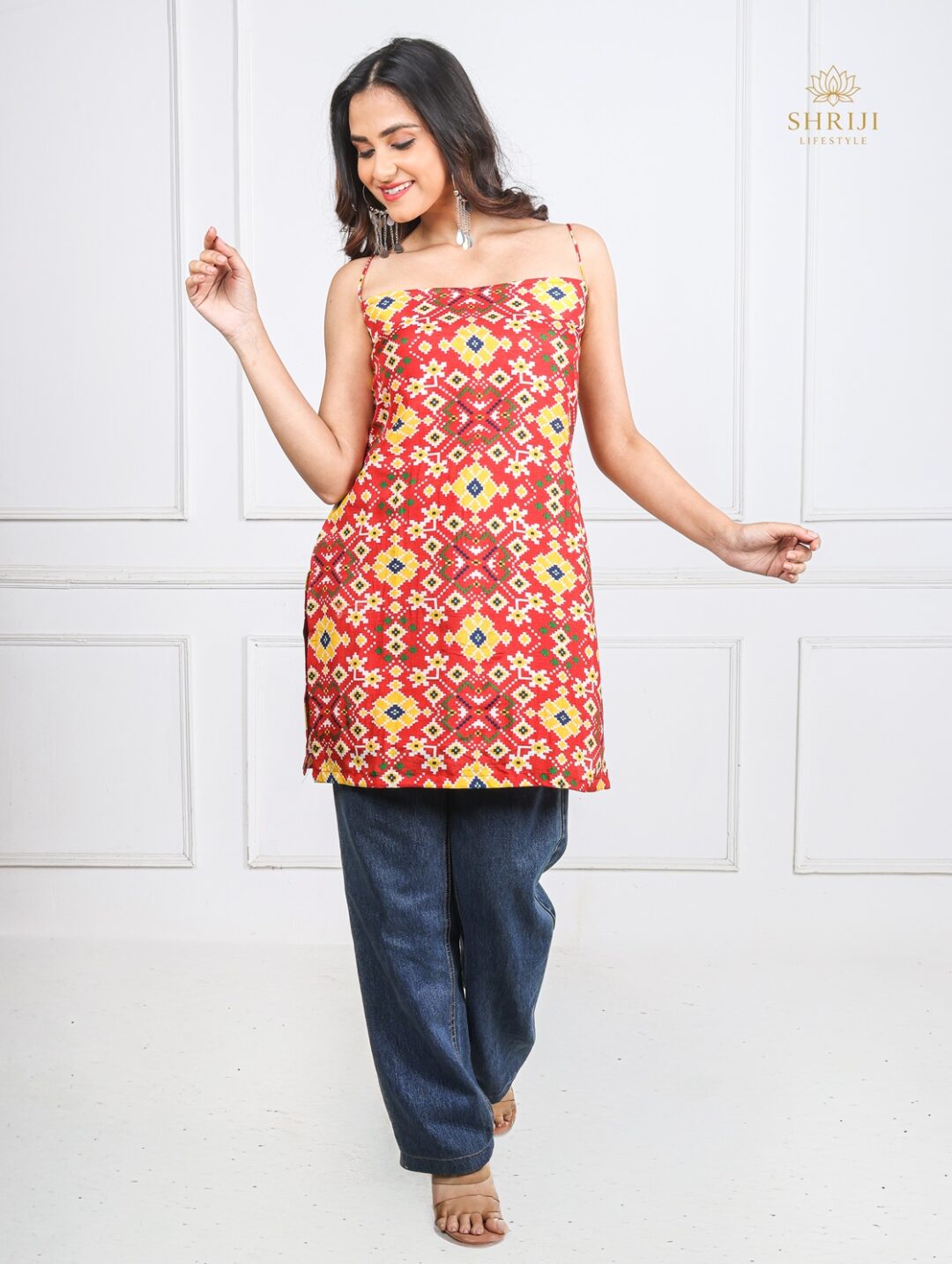 orange patola print kurti