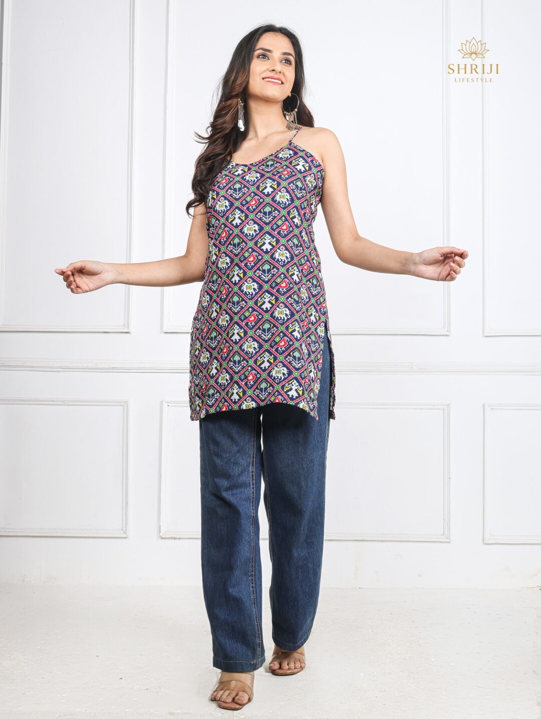 blue patola print kurti