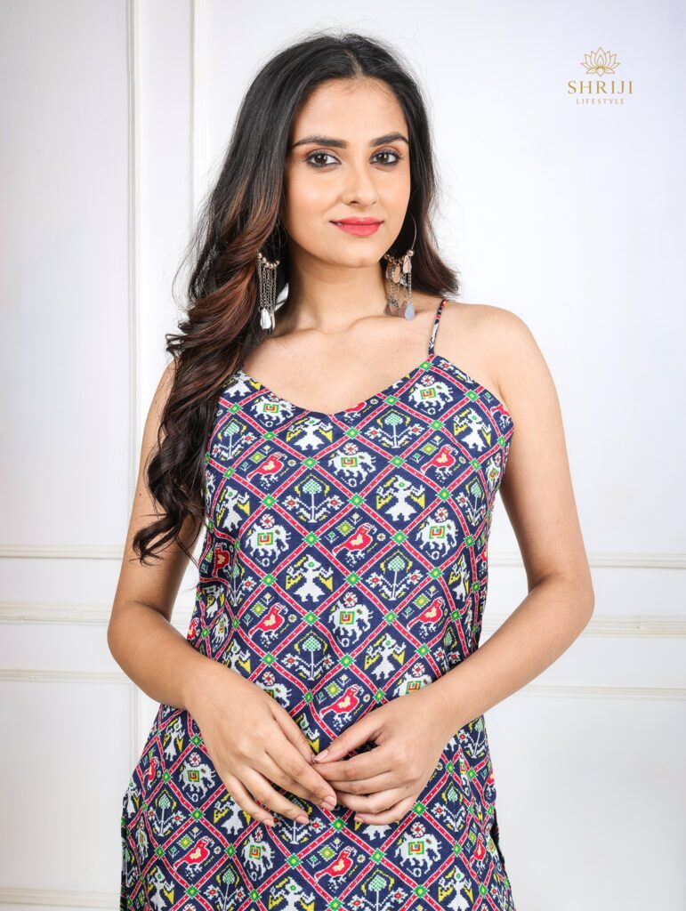 blue patola print kurti